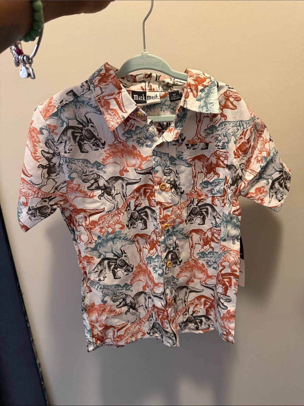 Mick Mack Orange & Blue Dinosaur Print Button-Down Shirt
